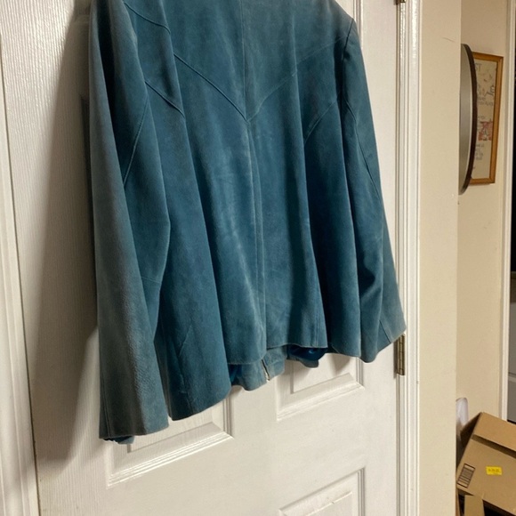 Lane Bryant Women's Light Peacock Blue Suede Jacket Zip Front with Pockets - Picture 7 of 9